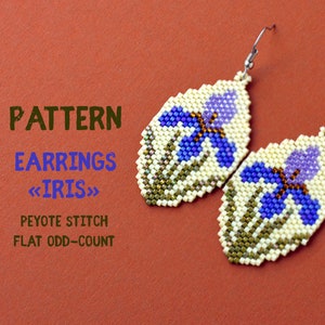 Beading PATTERN earrings &quot;Iris&quot; represented with  Miyuki Delica beads, peyote stitch or brick stitch