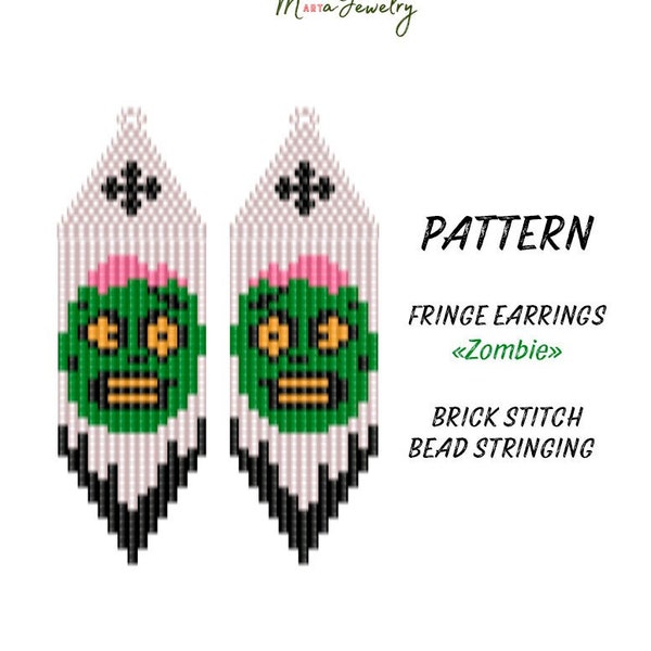 Beading PATTERN - fringe earrings "Zombie", brick stitch - Instant Download