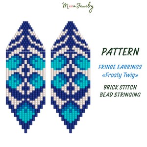 Beading PATTERN, Frosty Twig Fringe Earrings, Seed Bead Jewelry, Winter Vibes, Beadweaving DIY, Cold Blue, Snow White, Brick Stitch