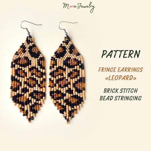 Beading PATTERN - Fringe earrings "Leopard", animal print - Instant Download