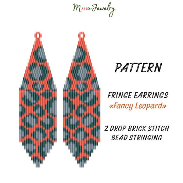 Beading PATTERN - Statement fringe earrings "Fancy Leopard", animal - Instant Download