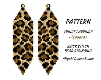 Beading PATTERN, Seed Bead Jewelry, Leopard Fringe Earrings, Miyuki Delica Design, Brick Stitch, Animal Print, DIY project, Instant Download