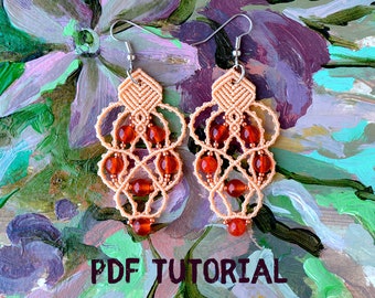 PDF tutorial - Lacy macrame earrings, DIY project, step by step instructions