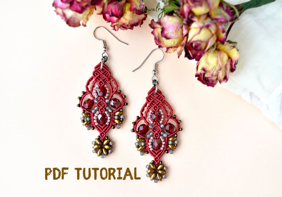 PDF tutorial of macrame earrings DIY stepbystep detailed Etsy