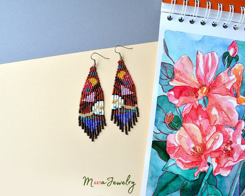 brown colorful Fringe earrings inspired by Wassily Kandinsky/'s abstract art