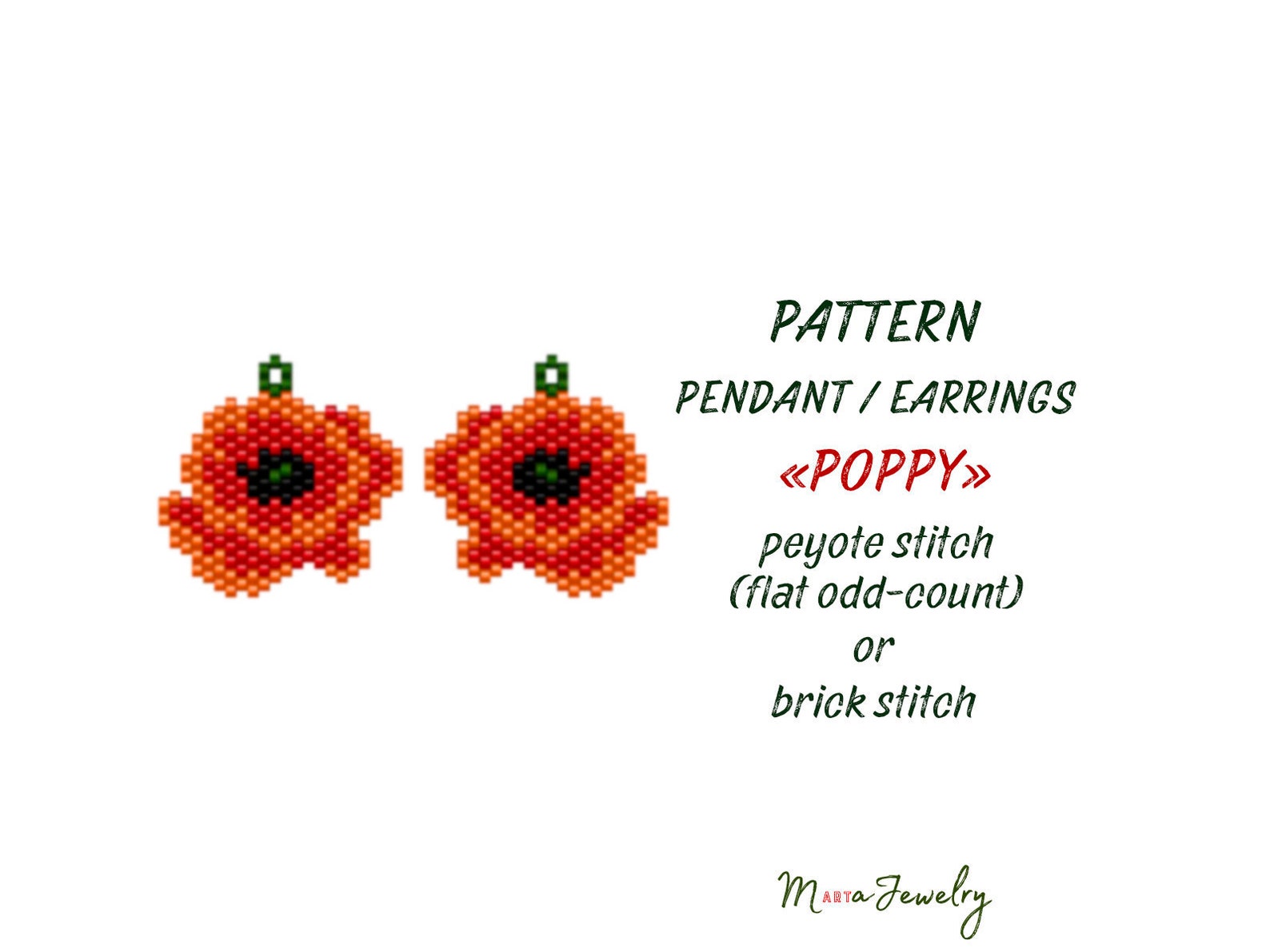 Beading PATTERN Pendant / Earrings poppy Etsy