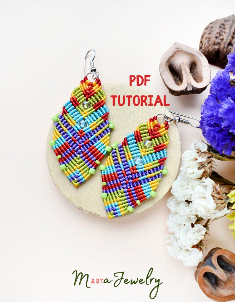 PDF tutorial macrame earrings DIY stepbystep pattern Etsy