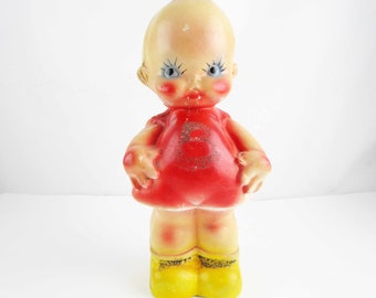 12" Tall Chalkware Doll - Mid '30s Carnival Doll - Tufts of Hair - Plaster - Doll Collector - Cupie - Plastercast - Early Kewpie Wings