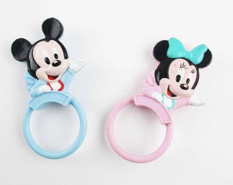 Vintage Plastic Baby Rattles - 'Baby Mickey' and 'Baby Minnie'  - Sweet Nursery Decorations - Vintage Plastic Baby Items - Decorating