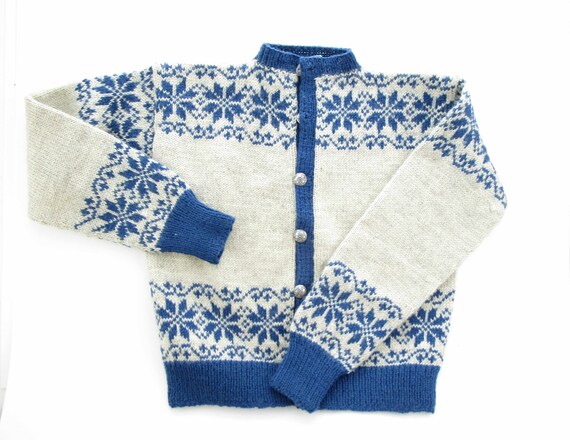 Norway - Heathered Grey and Blue Wool Knit Sweater