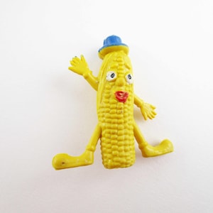 Vintage Rubber &#39;Corn&#39; Pencil Head - Made in Hong Kong &#39;CH&#39; - Yellow with Colors Added - 1 3/4&quot; Tall - Fun Pencil Top