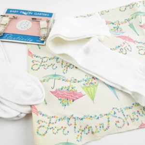 Antique Child&#39;s Long Socks/Stockings and &#39;Elasticity Baby Pin-on Garters&#39; - Three Pair Size 5 Toddler - 1920s - 1930s  White Cotton Leggings