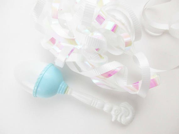 A Baby Blue And White Plastic Baby Rattle Egg And Duck Etsy