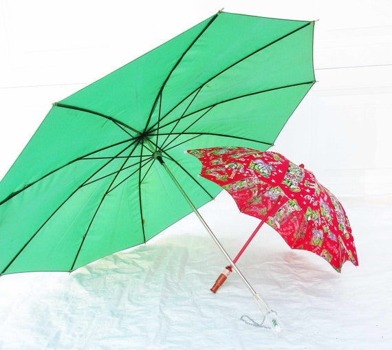 Child's Umbrella - Fun Red Umbrella With Red Wood… - image 1