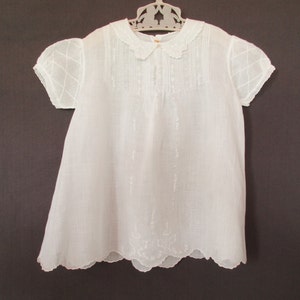 White Dress - Lawn Cotton With Detailing on Hem and Sleeves - Size 1 Year - Baptismal Gown - Cotton Dress - 1930s-40s - Little Girl&#39;s - 125