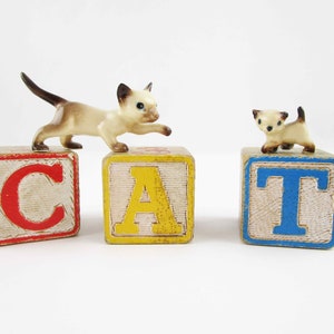 Three &#39;CAT&#39; Blocks With a Mother and Baby Siamese Cats -  1 1/4&quot; Wood Letter Blocks - Child&#39;s Room - For the Shelf - Decorating With Blocks