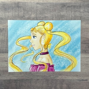 Small Art Print-Blonde Buns on Blue