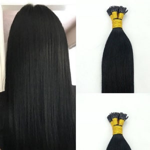 Hair Faux You 18&quot; Remy Straight Pre bonded I Tip Human Hair Extensions Professional Salon, 100 grams 125 strands # 1 Jet Black
