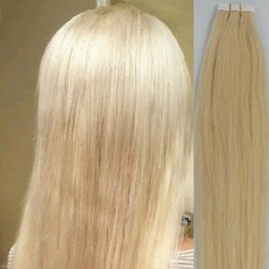 SALE- Hair Faux You 20" Tape in Hair Extensions Remy Human Hair Glue in Extensions Color #613 Platinum Blonde  37.5g 15Pcs/Package