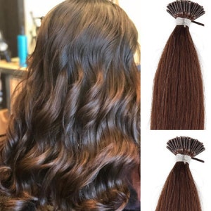 Hair Faux You 18 Remy Straight Pre bonded I Tip Human Hair Extensions Professional Salon, 100 grams 125 strands 4 Dark Brown image 1