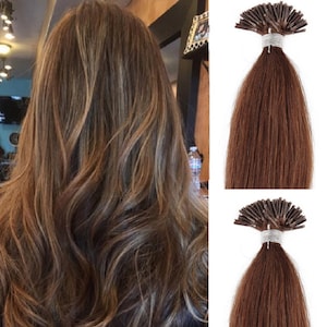 Hair Faux You 22&quot; Remy Straight Pre bonded I Tip Human Hair Extensions Professional Salon, 100 grams 125 strands # 6 Med Chestnut Brown