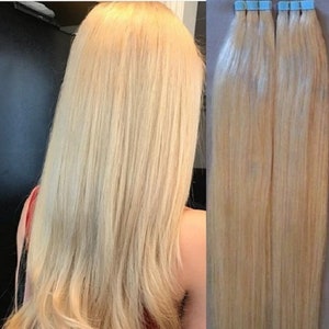 SALE- Hair Faux You 18" Tape in Hair Extensions Remy Human Hair Glue in Extensions Color #24 Light Golden Blonde 37.5g 15Pcs/Package