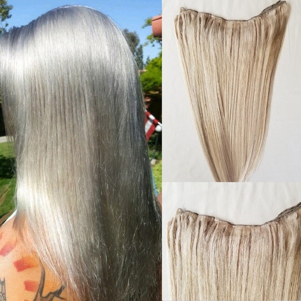 18" Machine Weft Hair Weave, Sew In,100 grams,100% Human Hair Extensions Weft #Light Ash Blonde