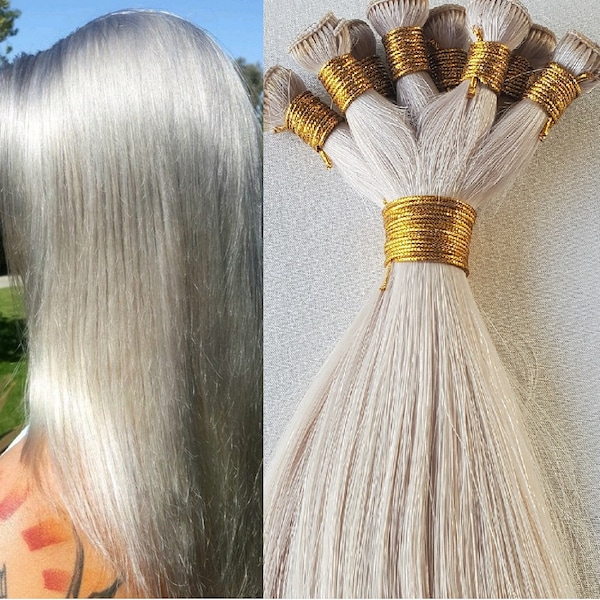 18″, 20″, 22″ Hand-Tied Weft Hair, 100 grams,100% Human Remy Hair Extensions #Light Ash Blonde