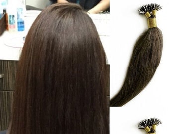 Hair Faux You 22" Remy Straight Pre bonded Keratin U Tip Human Hair Extensions 100 grams 100 strands Per Package Color # 2 Darkest Brown