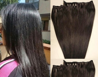 18" Machine Weft Hair Weave, Sew In,100 grams,100% Human Hair Extensions Weft #1B Off Black