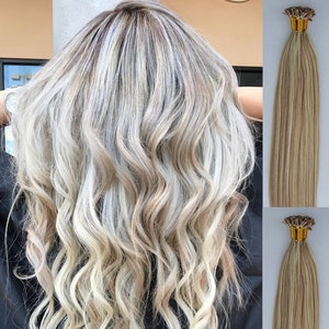 22&quot; Remy Straight Pre bonded Keratin U Tip Human Hair Extensions 100 grams 100 strands Per Package  #18/613 Dark Blonde with Platinum Blonde