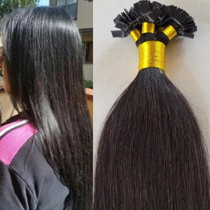 Hair Faux You 22&quot; 100 grams,100 strands ,Flat Tip Fusion Keratin Pre Bonded Remy Human Hair Extensions #1B Off Black