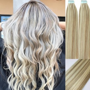 Hair Faux You 20&quot; Highlighted Tape in Hair Extensions Remy Human Hair Glue in Extensions Color #18/613 100g 40Pcs/Package