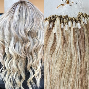 22″ 100 grams,100 strands,Micro Loop Rings Beads Tipped Human Hair Extensions #18/613 Dark Blonde with Platinum Blonde
