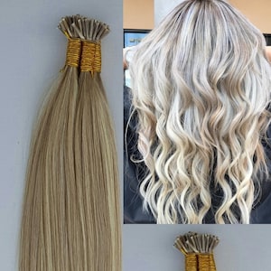 18&quot; Remy Straight Pre bonded I Tip Human Hair Extensions Professional Salon, 100 grams 125 strands #18/613 Dark Blonde with Platinum Blonde