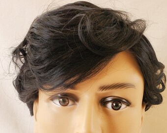 6" Men’s Toupee ,100% Human Hair, 8″X10″ French Lace Hairpiece # 1B Off Black