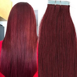 Hair Faux You 20" Tape in Hair Extensions Remy Human Hair Glue in Extensions Color #99J Burgundy Red Wine 100g 40Pcs/Package