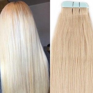 Hair Faux You 20" Tape in Hair Extensions Remy Human Hair Glue in Extensions Color #60 White Blonde (NOT the very pale), 100g 40Pcs/Package