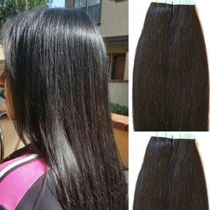 Hair Faux You 20" Tape in Hair Extensions Remy Human Hair Glue in Extensions Color #1B Off Black 100g 40Pcs/Package