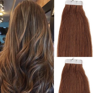 Hair Faux You 20" Tape in Hair Extensions Remy Human Hair Glue in Extensions Color #6 Medium Chestnut Brown 100g 40Pcs/Package