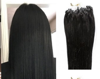 22″ 100 grams,125 strands,Micro Loop Rings Beads Tipped Human Hair Extensions #1 Jet Black