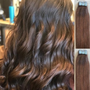 Hair Faux You 20" Tape in Hair Extensions Remy Human Hair Glue in Extensions Color #4 Dark Brown 100g 40Pcs/Package
