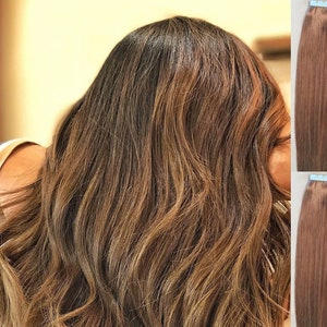 Hair Faux You 20" Tape in Hair Extensions Remy Human Hair Glue in Extensions Color #10 Light Brown 100g 40Pcs/Package