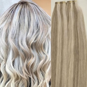 Hair Faux You 18″ 100grs, 40pcs, 100% Human Hole PU Tape In (Non-Adhesive) Hair Extensions #18/613 Dark Blonde with Platinum Blonde
