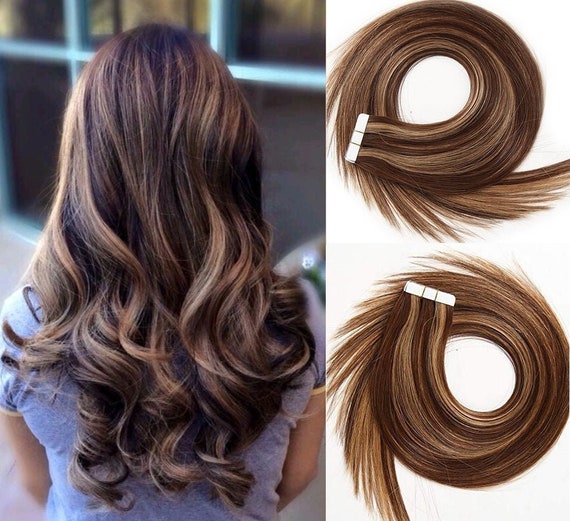 Hair Faux You 18 Ombre Balayage Tape In Hair Extensions Remy Human Hair Glue In Extensions Color 4 27 30g 20pcs Package
