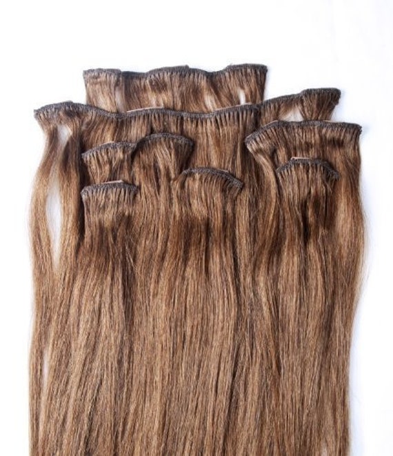 18 Clip in Hair Extensions Real Human Hair 80 gram Clip on for Full Head 7 pieces 14 clips Weft Remy Hair 6 Medium Chestnut Brown Etsy Italia