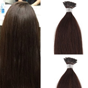 Hair Faux You 22&quot; Remy Straight Pre bonded I Tip Human Hair Extensions Professional Salon, 100 grams 125 strands # 2 Darkest Brown