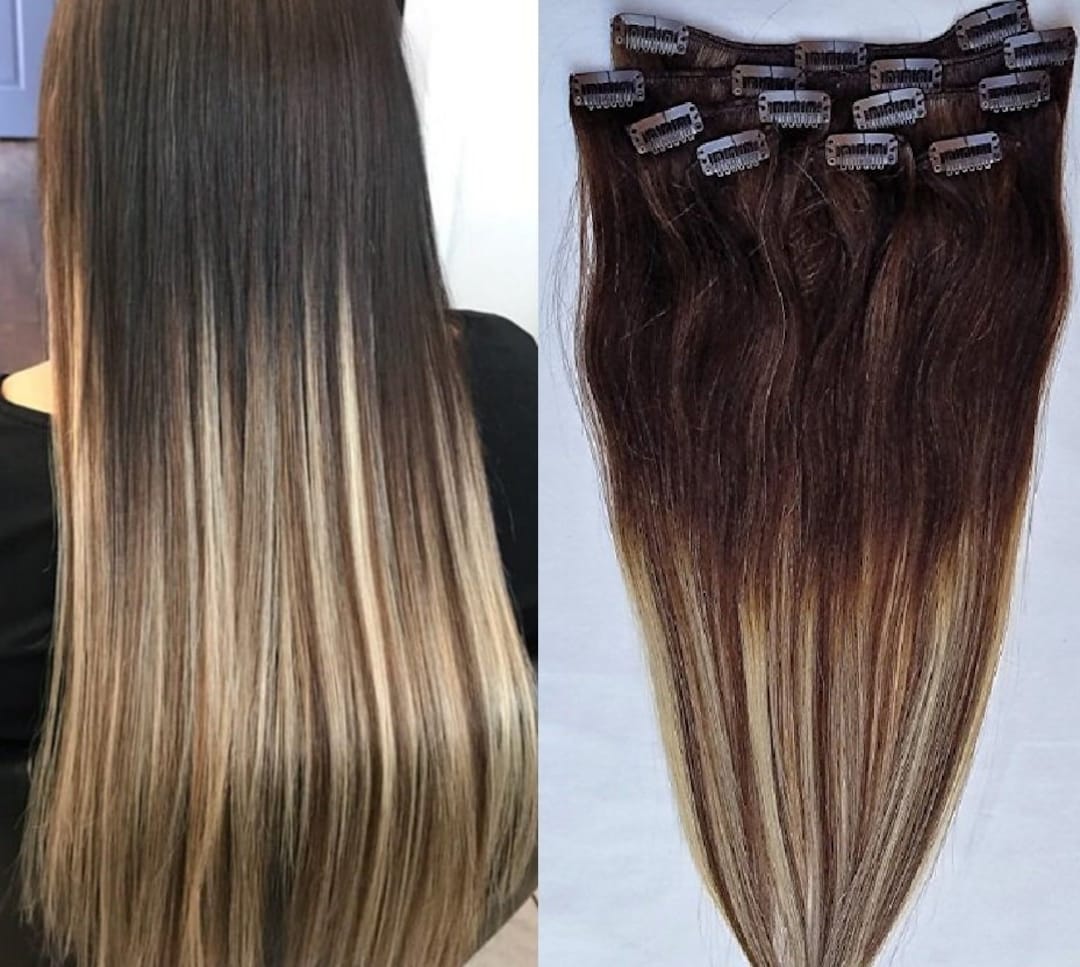 18 Ombre Balayage Clip in Hair Extensions Real Human Hair - Etsy Israel