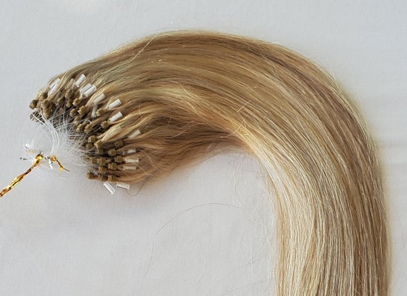 22 100 Grams,100 Strands,micro Loop Rings Beads Tipped Human Hair Extensions  18/613 Dark Blonde With Platinum Blonde 