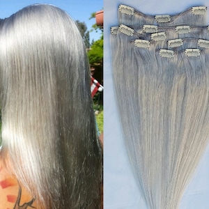 18&quot; Clip in Hair Extensions Real Human Hair 80 gram Clip on for Full Head 7 pieces, 14 clips, Weft Remy Hair # Light Ash Blonde
